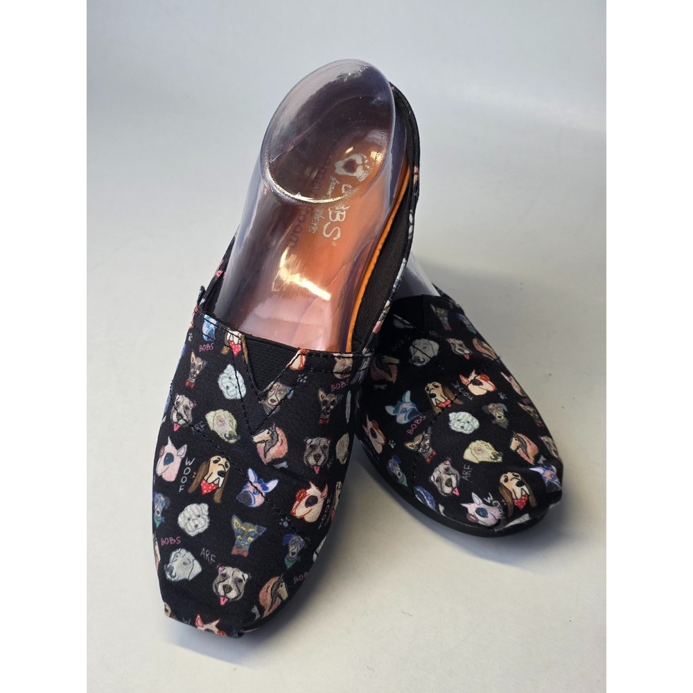 BOBS by Skechers Women's Shoes Size 8.5 Black Canvas Slip On Dogs Ballets‎ - Picture 3 of 11